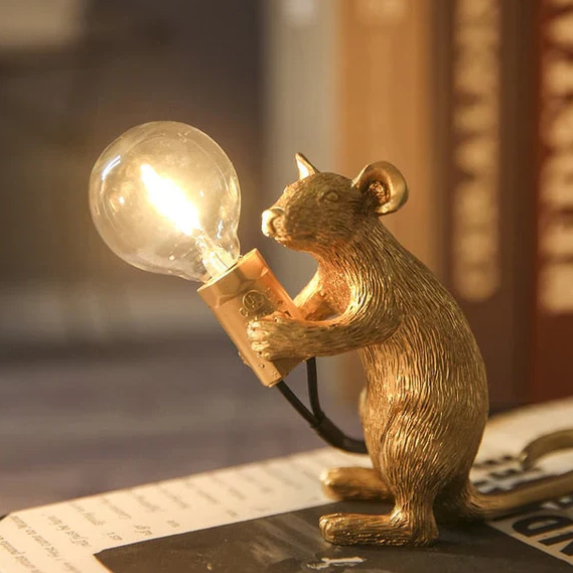 Mouse Table Lamp | Standing Figure, Exposed Globe Bulb