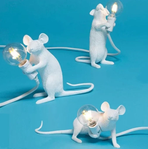 Mouse Table Lamp | Standing Figure, Exposed Globe Bulb