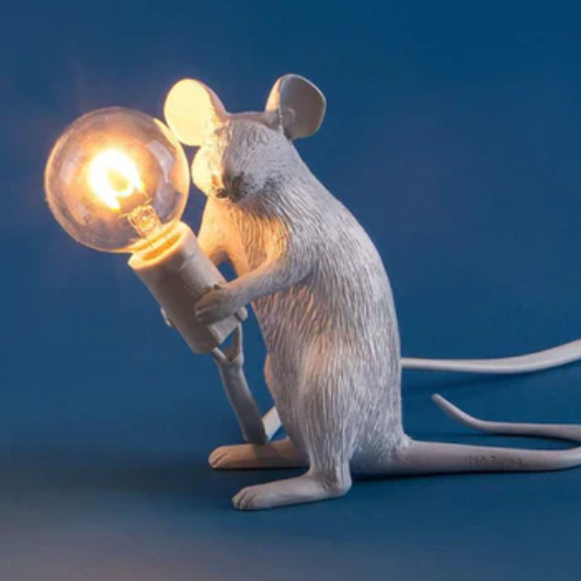 Mouse Table Lamp | Standing Figure, Exposed Globe Bulb