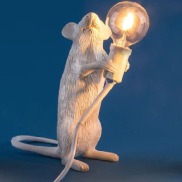 Mouse Table Lamp | Standing Figure, Exposed Globe Bulb