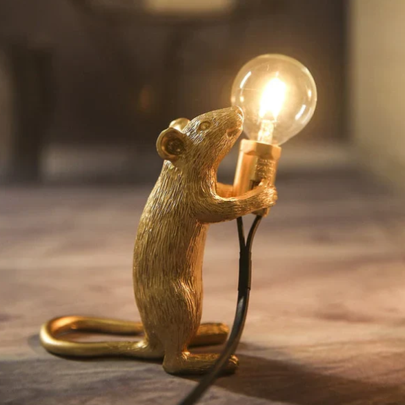 Mouse Table Lamp | Standing Figure, Exposed Globe Bulb