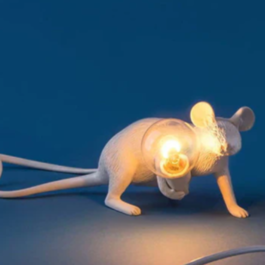 Mouse Table Lamp | Standing Figure, Exposed Globe Bulb