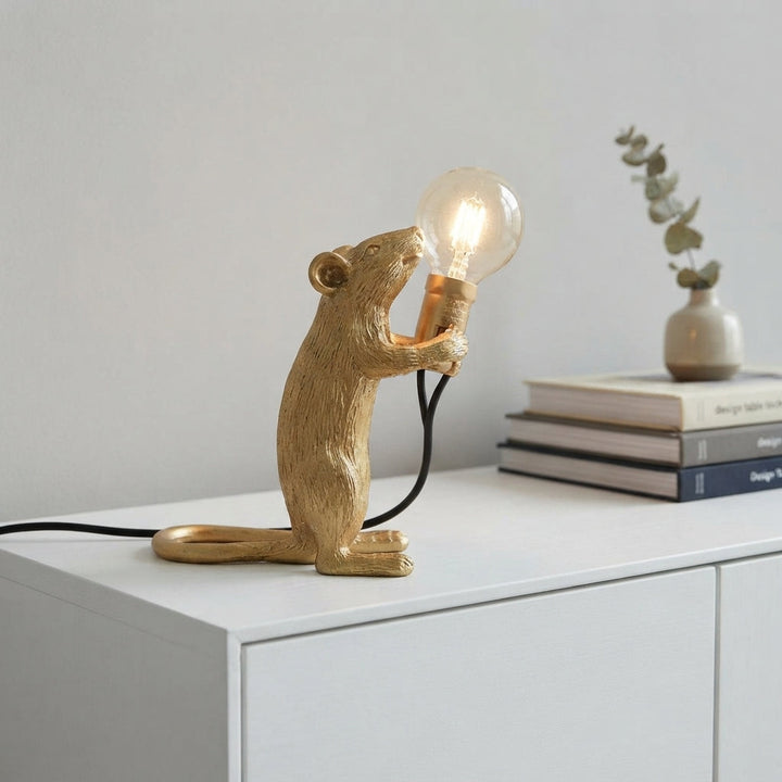Mouse Table Lamp | Standing Figure, Exposed Globe Bulb
