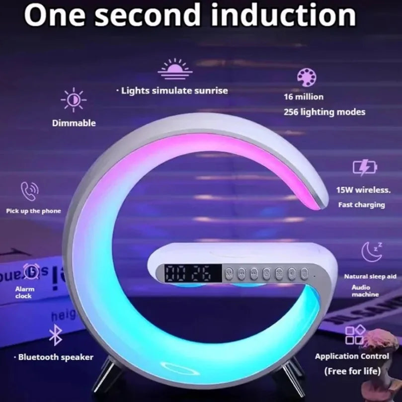 Multifunction Wireless Charging Lamp | RGB Bluetooth Speaker Clock