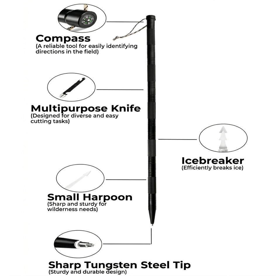 Multifunctional Hiking Stick | Aluminum Alloy | Compass, Whistle &amp; Knife | 109cm | Outdoor