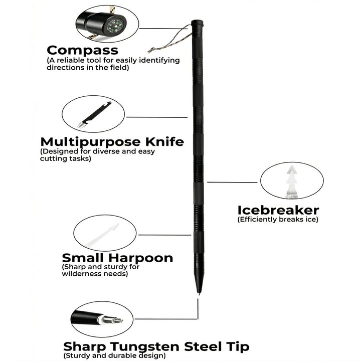 Multifunctional Hiking Stick | Aluminum Alloy | Compass, Whistle &amp; Knife | 109cm | Outdoor