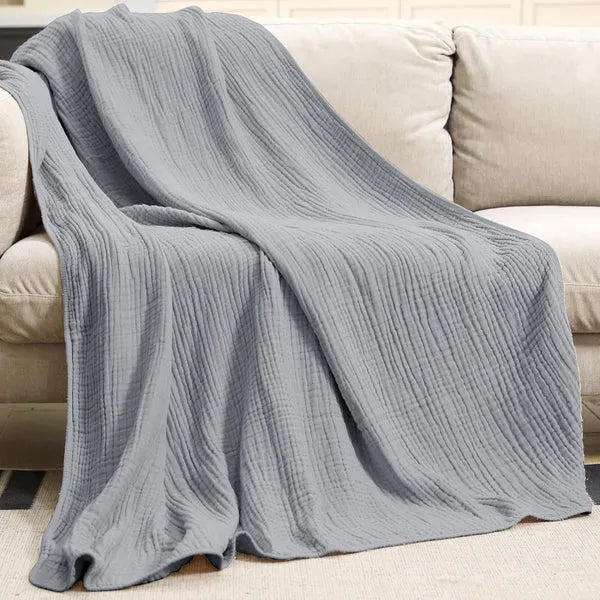 Muslin Cotton Throw Blanket | Soft Breathable Lightweight Weave | Hypoallergenic, Machine Washable, All-Season Comfort