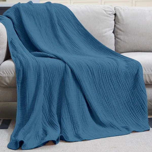 Muslin Cotton Throw Blanket | Soft Breathable Lightweight Weave | Hypoallergenic, Machine Washable, All-Season Comfort