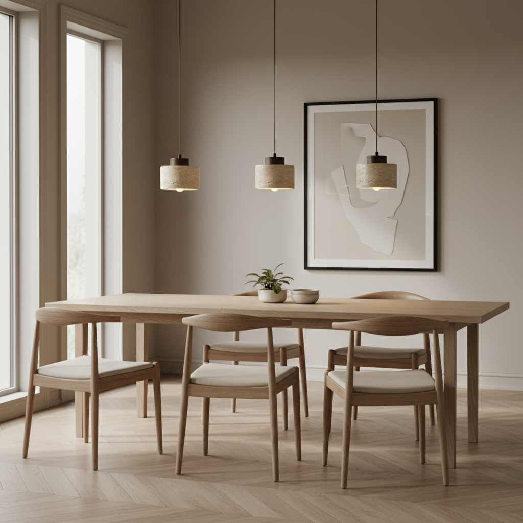 Natural Travertine Stone Nordic Minimalist Pendant Light | Cord Pendant | IP20 Indoor
