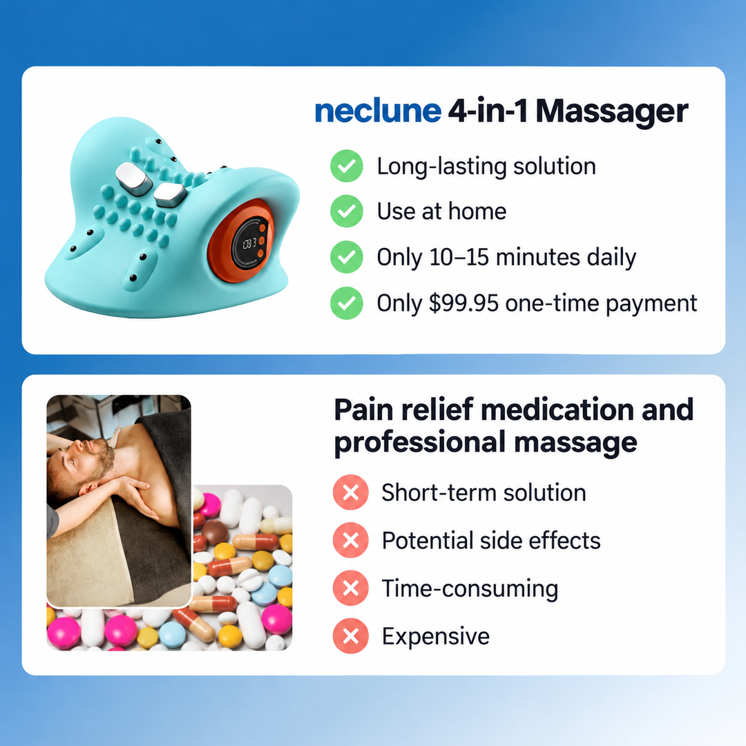 Neck Massage Device 4-in-1 | Heat, Acupressure &amp; Pulse Massage Functions | LED Display, Compact &amp; Portable Design