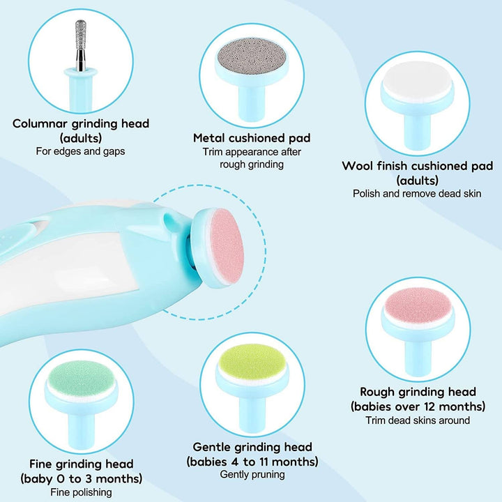 Electric Baby Nail Trimmer | 6 Grinding Heads &amp; 4-Speed Bi-Directional Rotation | Quiet LED-Guided Filing for Whole Family 9