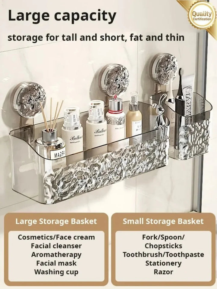 No Drill Organizer Baskets | Suction Mounted, Clear Finish