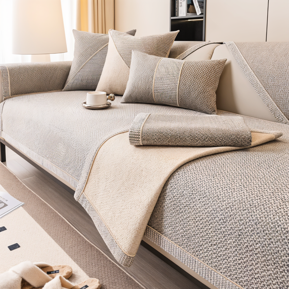 Non-Slip Sofa Cover Cotton-Linen | Beige, Yellow, Grey-Green, Blue, Light Grey | Stays Put, Protects Against Dust &amp; Wear