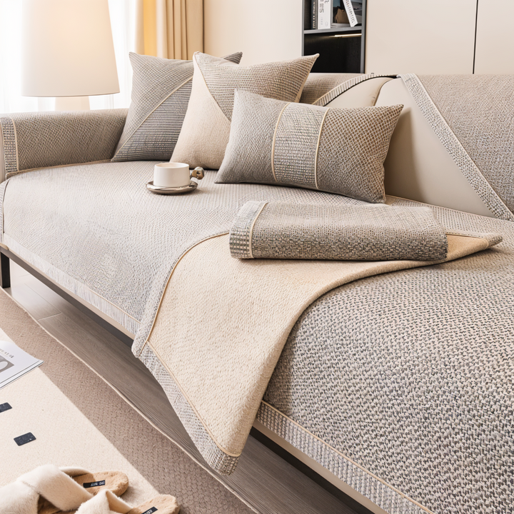 Non-Slip Sofa Cover Cotton-Linen | Beige, Yellow, Grey-Green, Blue, Light Grey | Stays Put, Protects Against Dust &amp; Wear