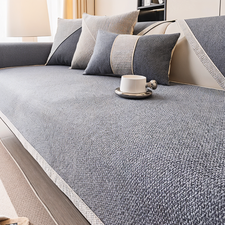 Non-Slip Sofa Cover Cotton-Linen | Beige, Yellow, Grey-Green, Blue, Light Grey | Stays Put, Protects Against Dust &amp; Wear