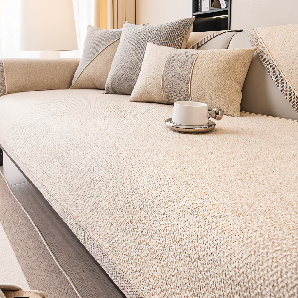 Non-Slip Sofa Cover Cotton-Linen | Beige, Yellow, Grey-Green, Blue, Light Grey | Stays Put, Protects Against Dust &amp; Wear