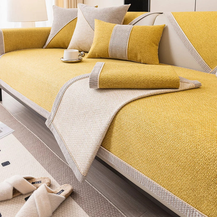 Non-Slip Sofa Cover Cotton-Linen | Beige, Yellow, Grey-Green, Blue, Light Grey | Stays Put, Protects Against Dust &amp; Wear