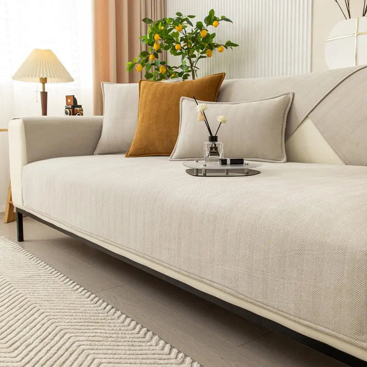 Non-Slip Sofa Cover | Herringbone Chenille Couch Protector Slipcover