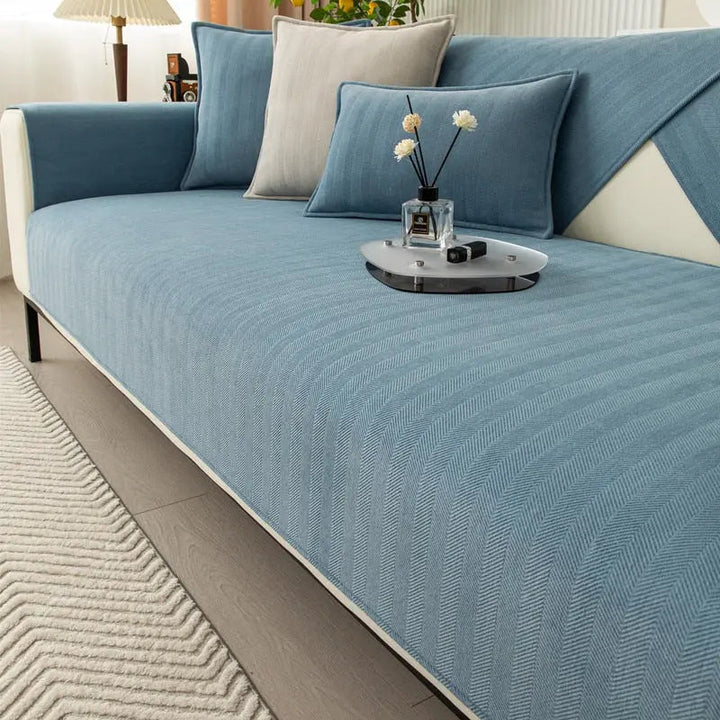 Non-Slip Sofa Cover | Herringbone Chenille Couch Protector Slipcover