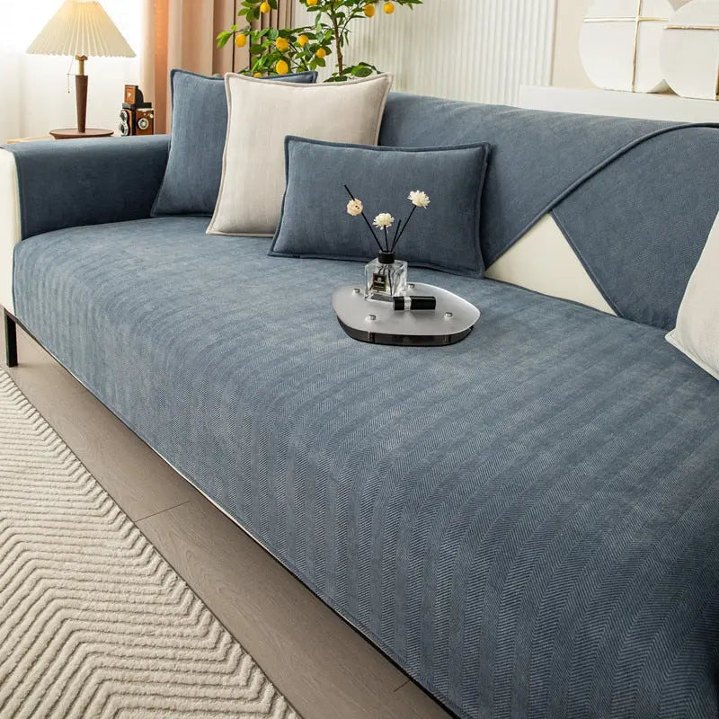 Non-Slip Sofa Cover | Herringbone Chenille Couch Protector Slipcover