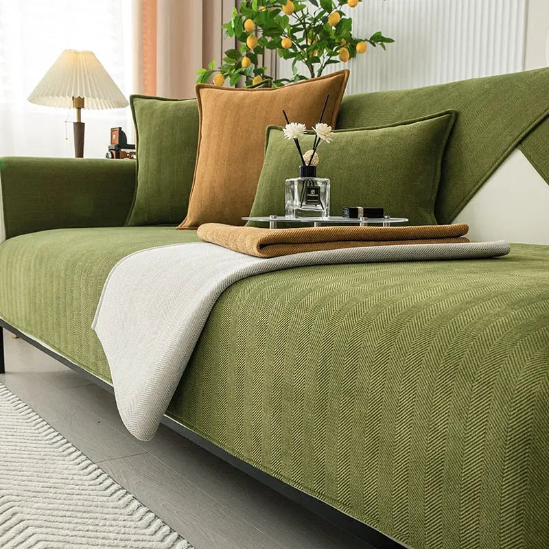 Non-Slip Sofa Cover | Herringbone Chenille Couch Protector Slipcover