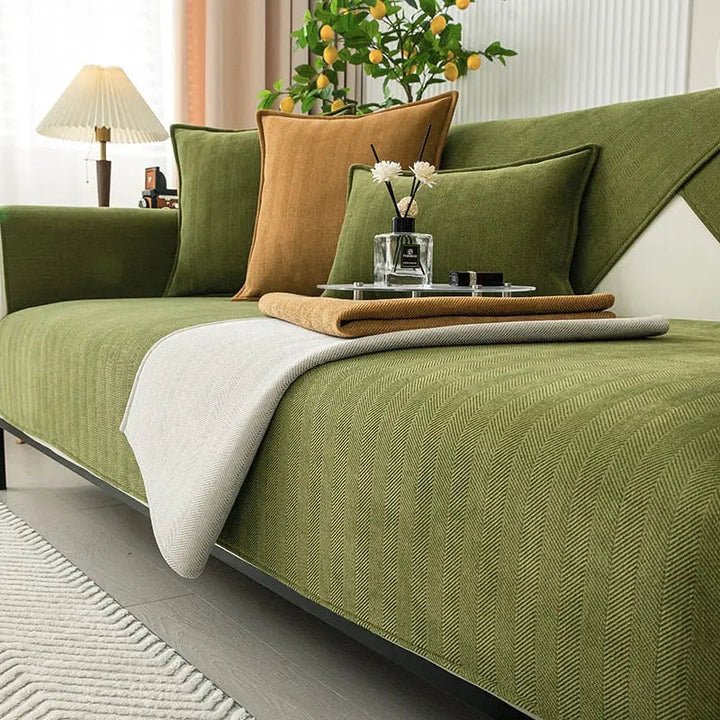 Non-Slip Sofa Cover | Herringbone Chenille Couch Protector Slipcover