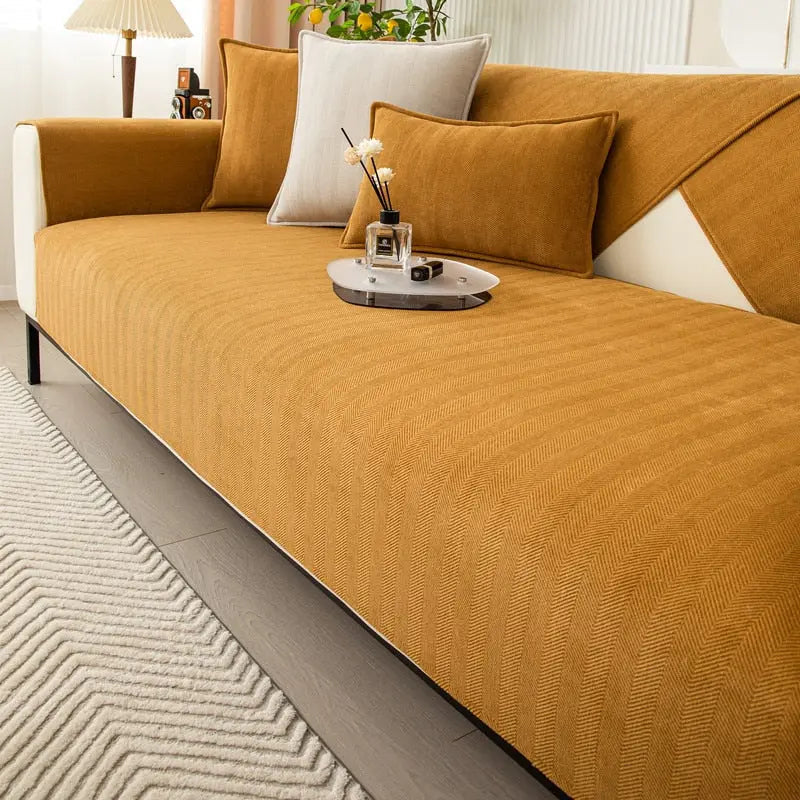 Non-Slip Sofa Cover | Herringbone Chenille Couch Protector Slipcover