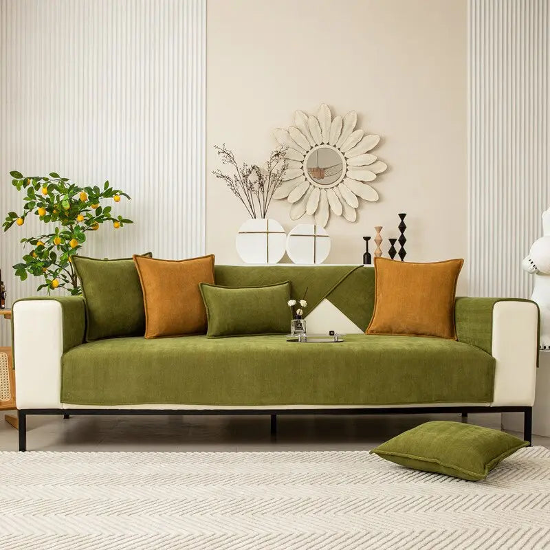 Non-Slip Sofa Cover | Herringbone Chenille Couch Protector Slipcover