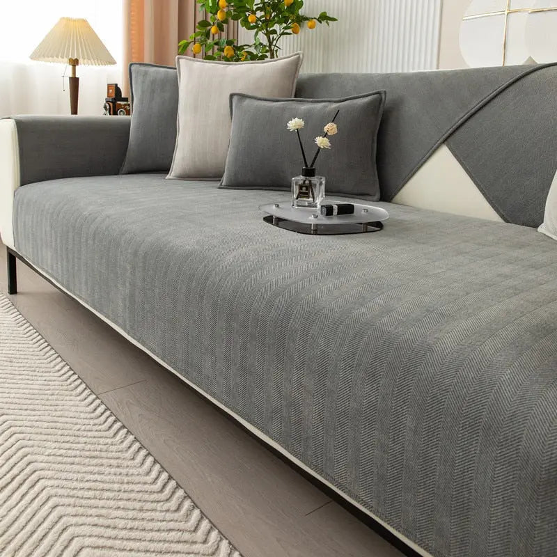 Non-Slip Sofa Cover | Herringbone Chenille Couch Protector Slipcover