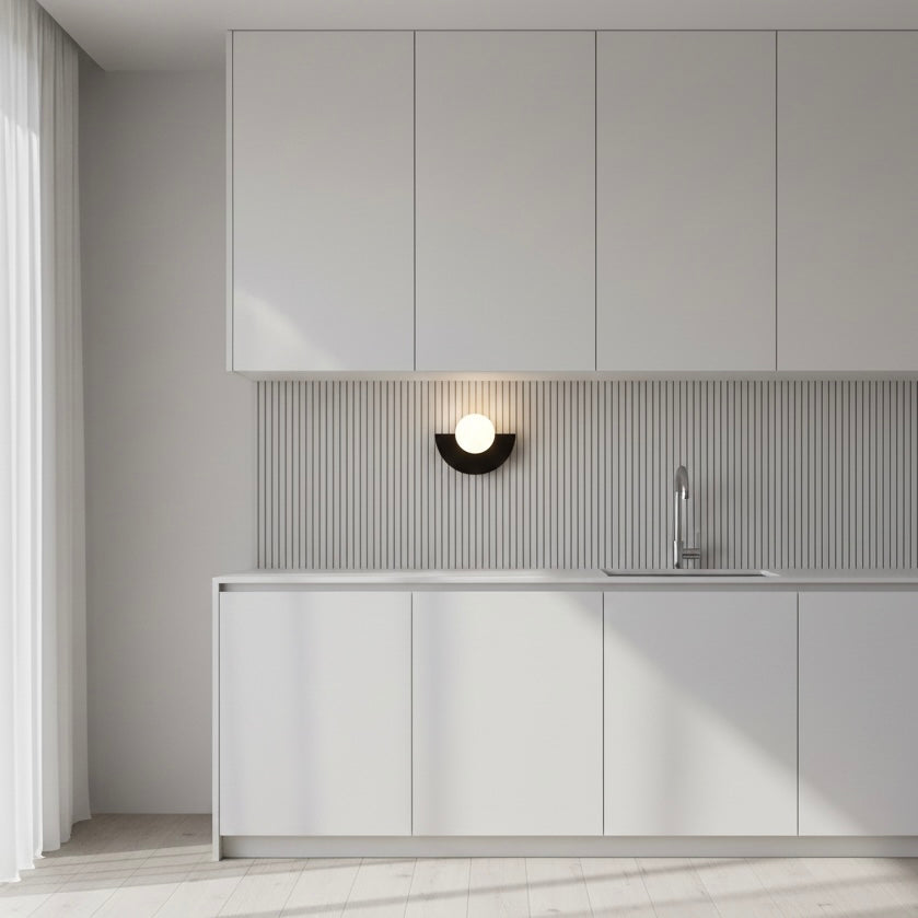 NordicGlow minimalist semicircle wall sconce with integrated LED for bedrooms, hallways, and living spaces