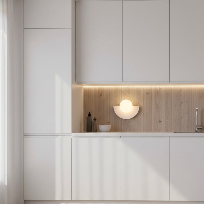 NordicGlow minimalist semicircle wall sconce with integrated LED for bedrooms, hallways, and living spaces
