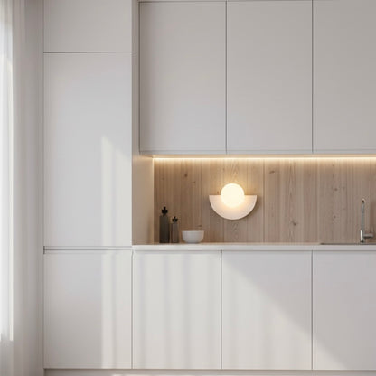 NordicGlow minimalist semicircle wall sconce with integrated LED for bedrooms, hallways, and living spaces