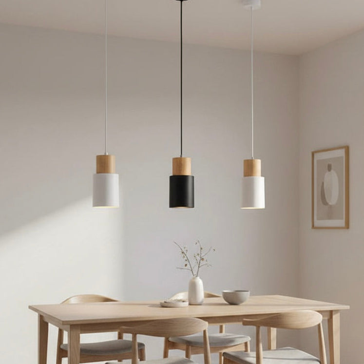 Nordic Collection | LED Pendant Light with Natural Wood & Iron | Minimalist Design for Cozy Kitchen Pendant Lighting
