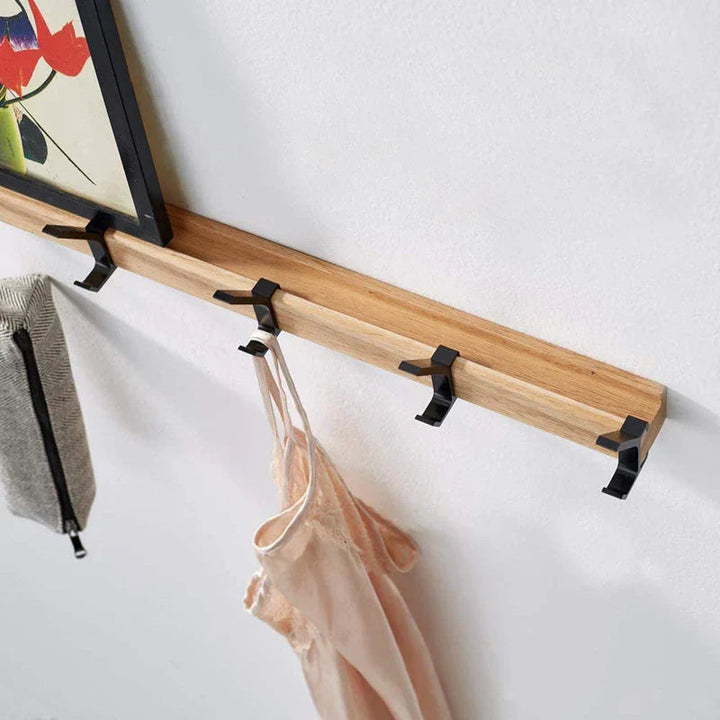 Nordic Wall-Mounted Coat Rack | Adjustable Dual Hooks in Black &amp; Wood Finish 1
