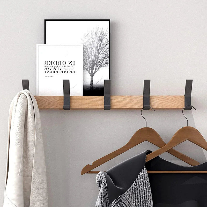 Nordic Wall-Mounted Coat Rack | Adjustable Dual Hooks in Black &amp; Wood Finish 2