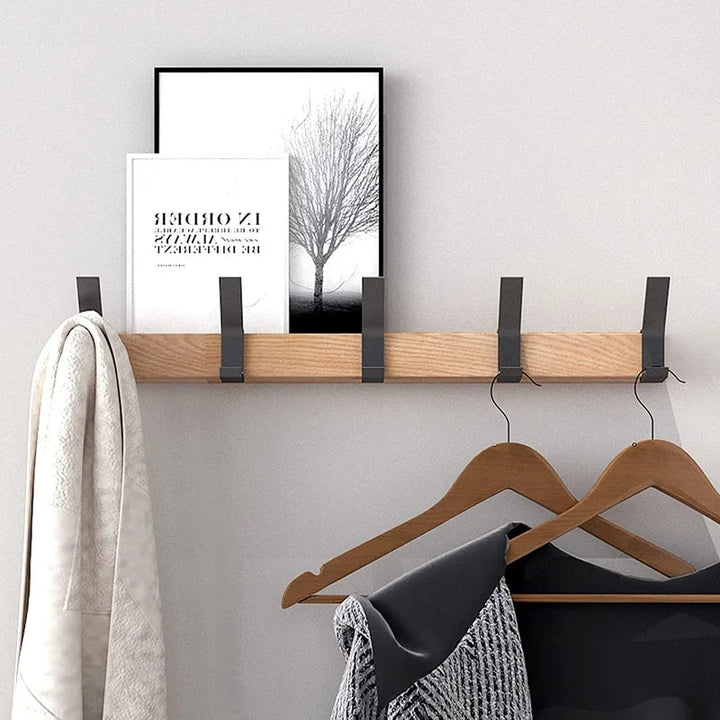 Nordic Wall-Mounted Coat Rack | Adjustable Dual Hooks in Black &amp; Wood Finish 2