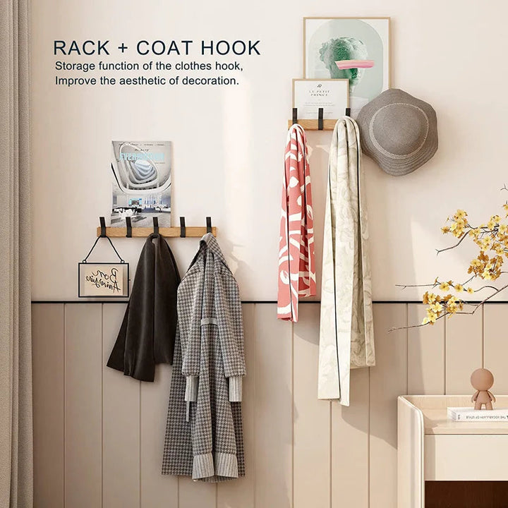 Nordic Wall-Mounted Coat Rack | Adjustable Dual Hooks in Black &amp; Wood Finish 3
