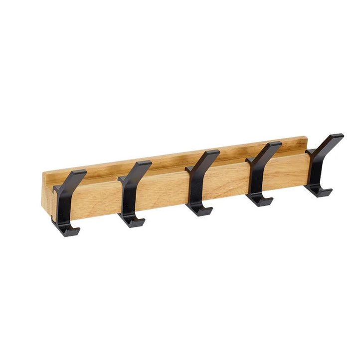 Nordic Wall-Mounted Coat Rack | Adjustable Dual Hooks in Black &amp; Wood Finish 4