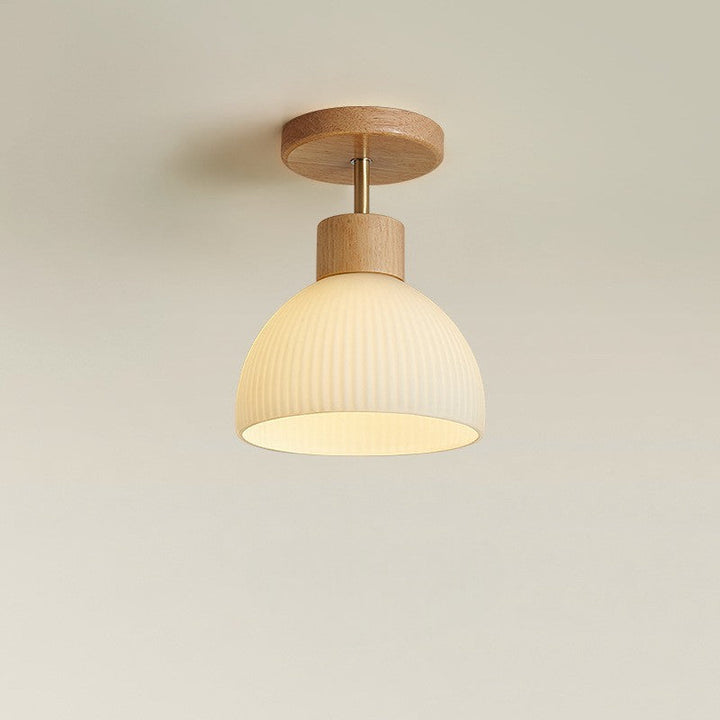 Wood &amp; Glass Ceiling Lamp | Warm LED Light with Frosted Shade | Soft Ambient Glow for Bedrooms, Living Rooms &amp; Hallways 4