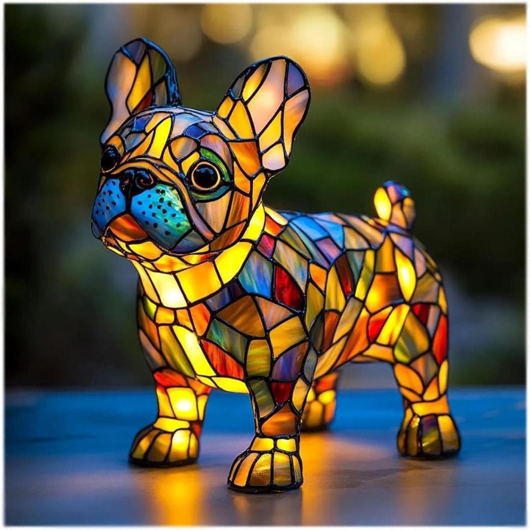 Stained Glass Dog Table Lamp Resin | LED Night Light with Warm Glow | USB Powered Decorative Lighting for Bedroom Shelf Desk 8