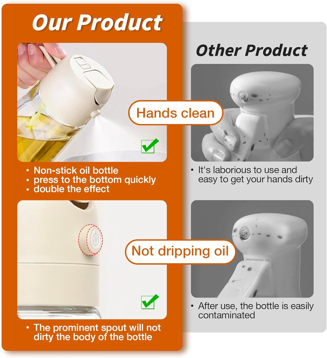 Oil Sprayer Bottle Glass 2-in-1 Pourer Food-Safe with Fine Mist Spray
