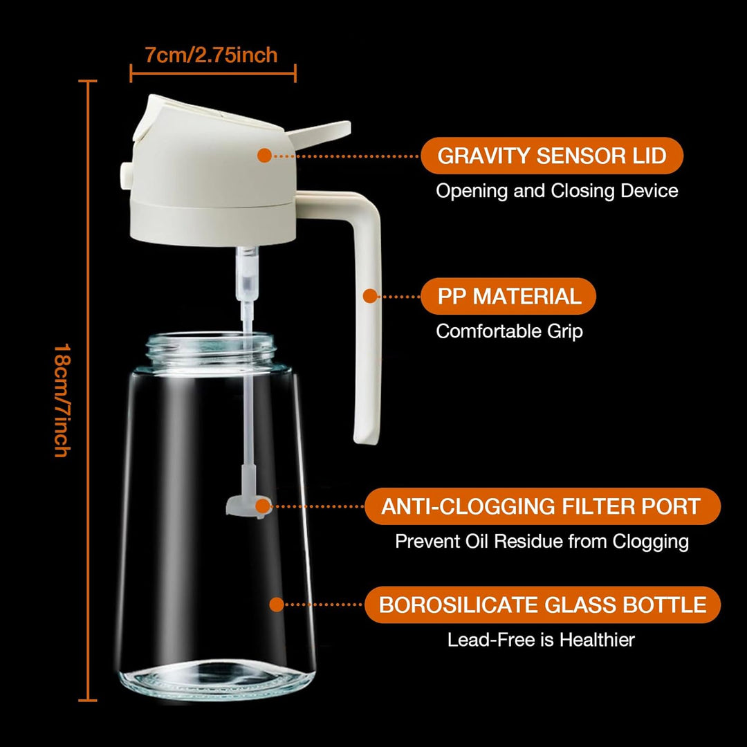 Oil Sprayer Bottle Glass 2-in-1 Pourer Food-Safe with Fine Mist Spray