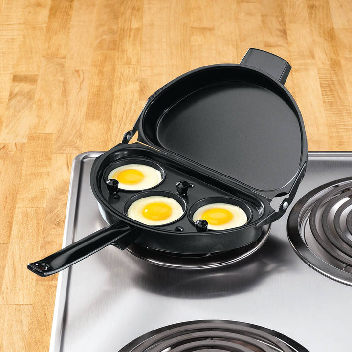 Omelet Pan Folding Non-Stick Steel Dishwasher-Safe with Triple Egg Insert