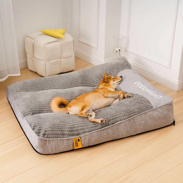 Orthopaedic Memory Foam Dog Bed | Raised Headrest &amp; Removable Velvet Cover | Supports Joints for a Deeper, More Restful Sleep