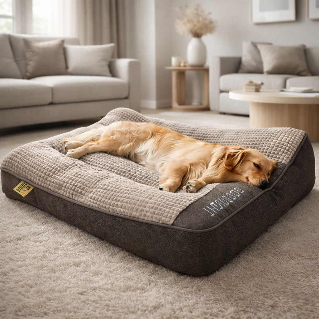 Orthopaedic Memory Foam Dog Bed | Raised Headrest & Removable Velvet Cover | Supports Joints for a Deeper, More Restful Sleep