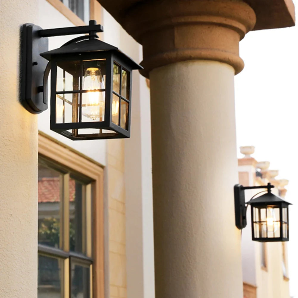 Outdoor Wall Lantern Sconce, Metal & Glass Frame | Vintage E27 Design for Porches & Patios | IP44 Weatherproof Rating
