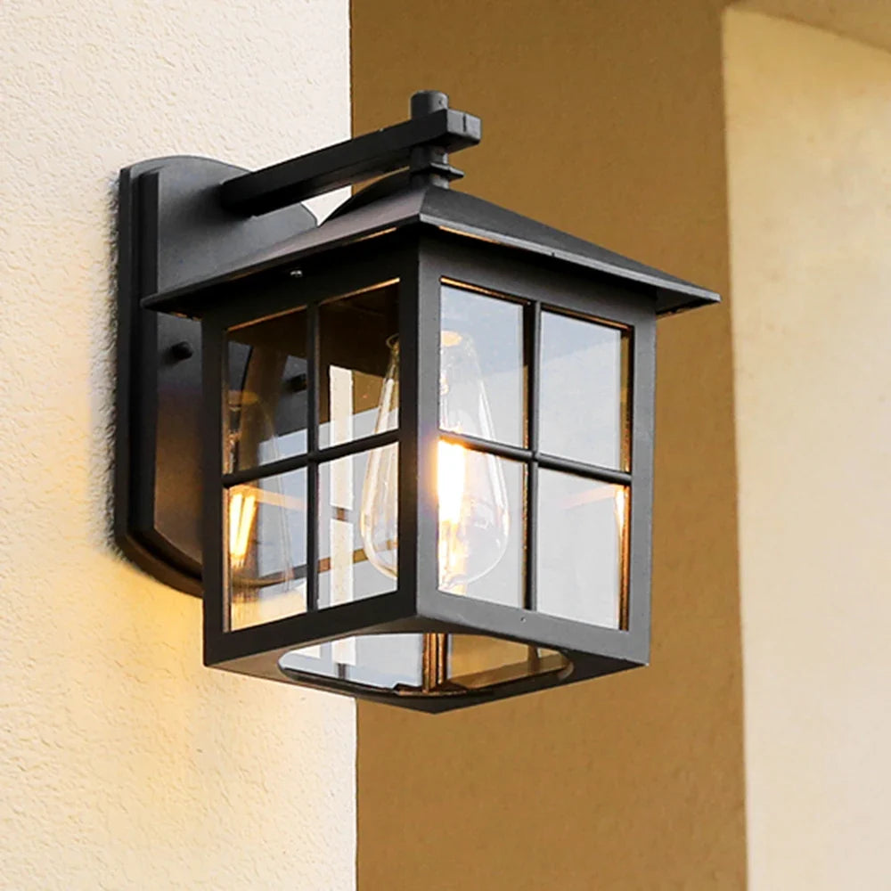Outdoor Wall Lantern Sconce, Metal & Glass Frame | Vintage E27 Design for Porches & Patios | IP44 Weatherproof Rating