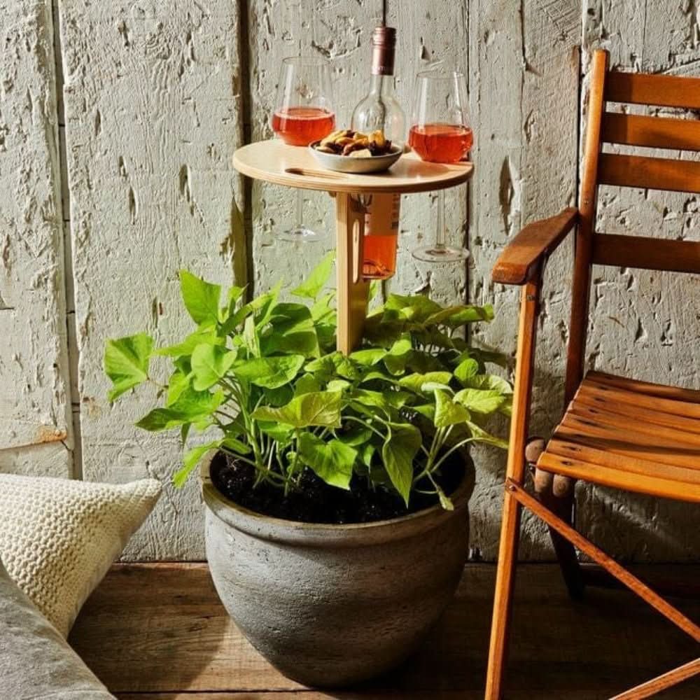 Outdoor Wooden Wine Table | Portable Garden Spike Wine & Snack Stand