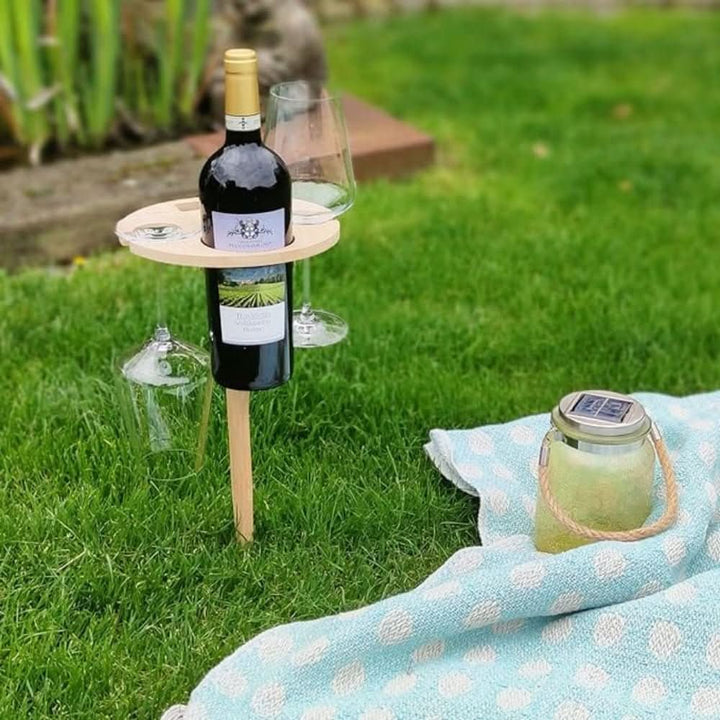 Outdoor Wooden Wine Table | Portable Garden Spike Wine &amp; Snack Stand