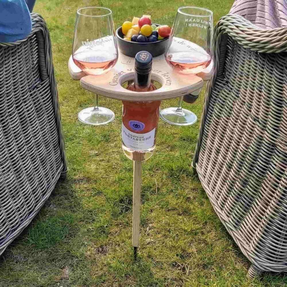 Outdoor Wooden Wine Table | Portable Garden Spike Wine & Snack Stand